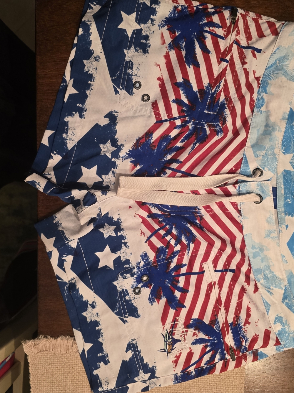Guy Harvey Red, White & Blue Palm Print Swim Shorts